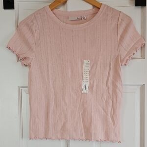 NWT SO Pink Ribbed Short Sleeve Tee Girls 14-16